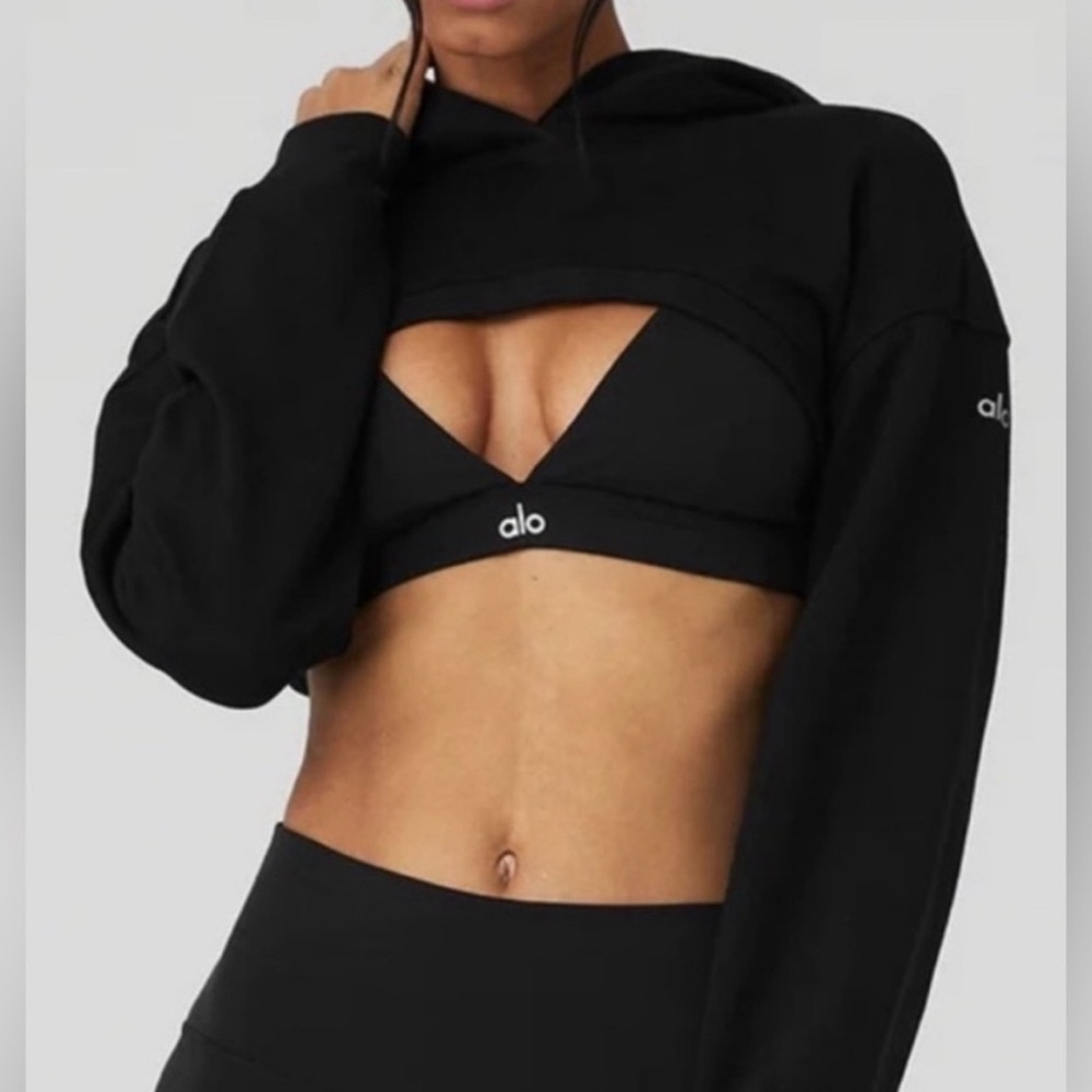 ALO Yoga Black Crop Cut Out Sweatshirt